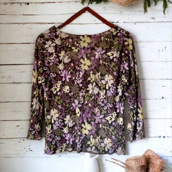 Sigrid Olsen Silk Plum Floral Top Size Medium - Picture 2 of 8